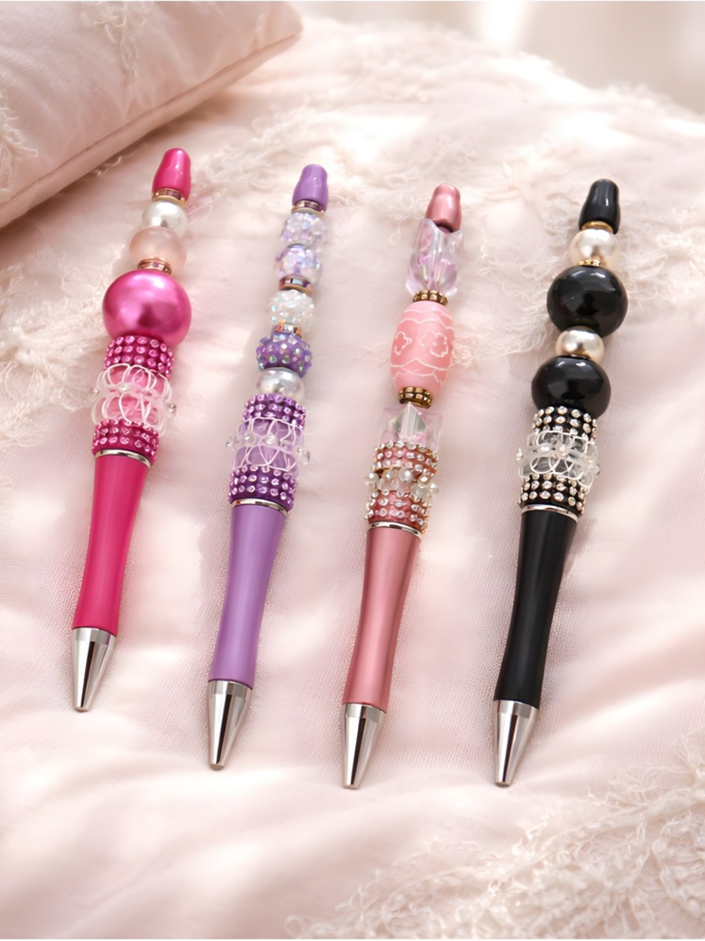 Decorative Beaded Ballpoint Pens - Pink, Lavender, Rose, Black at $8 each